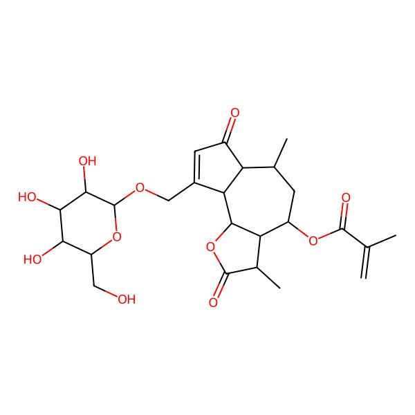 2D Structure of [3,6-Dimethyl-2,7-dioxo-9-[[3,4,5-trihydroxy-6-(hydroxymethyl)oxan-2-yl]oxymethyl]-3,3a,4,5,6,6a,9a,9b-octahydroazuleno[4,5-b]furan-4-yl] 2-methylprop-2-enoate