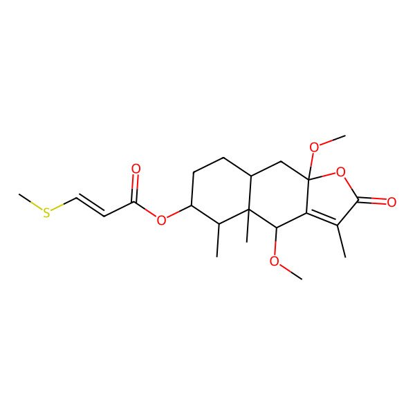 2D Structure of (4,9a-dimethoxy-3,4a,5-trimethyl-2-oxo-5,6,7,8,8a,9-hexahydro-4H-benzo[f][1]benzofuran-6-yl) 3-methylsulfanylprop-2-enoate