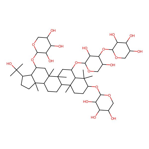 2D Structure of (2S,3R,4S,5R)-2-[[(3S,3aS,4S,5aR,5bR,7S,7aR,9S,11aR,11bR,13aR,13bR)-7-[(2S,3R,4S,5S)-3,5-dihydroxy-4-[(2S,3R,4S,5S)-3,4,5-trihydroxyoxan-2-yl]oxyoxan-2-yl]oxy-3-(2-hydroxypropan-2-yl)-5a,5b,8,8,11a,13b-hexamethyl-4-[(2S,3R,4S,5R)-3,4,5-trihydroxyoxan-2-yl]oxy-1,2,3,3a,4,5,6,7,7a,9,10,11,11b,12,13,13a-hexadecahydrocyclopenta[a]chrysen-9-yl]oxy]oxane-3,4,5-triol