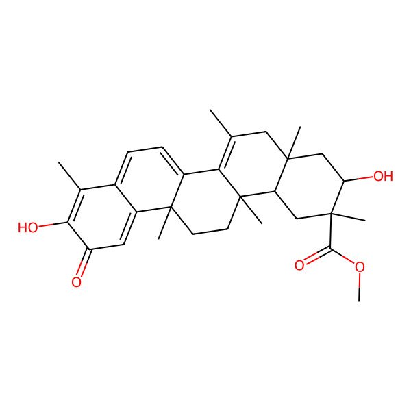 2D Structure of methyl (2S,3S,6aS,14aS,14bR)-3,10-dihydroxy-2,4a,6,6a,9,14a-hexamethyl-11-oxo-3,4,5,13,14,14b-hexahydro-1H-picene-2-carboxylate