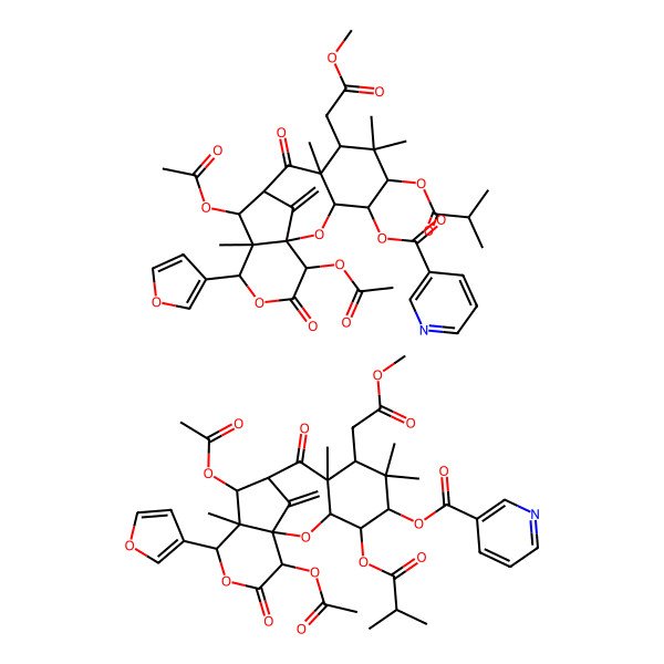 2D Structure of [11,16-Diacetyloxy-13-(furan-3-yl)-7-(2-methoxy-2-oxoethyl)-6,6,8,12-tetramethyl-17-methylidene-4-(2-methylpropanoyloxy)-9,15-dioxo-2,14-dioxatetracyclo[8.6.1.01,12.03,8]heptadecan-5-yl] pyridine-3-carboxylate;[11,16-diacetyloxy-13-(furan-3-yl)-7-(2-methoxy-2-oxoethyl)-6,6,8,12-tetramethyl-17-methylidene-5-(2-methylpropanoyloxy)-9,15-dioxo-2,14-dioxatetracyclo[8.6.1.01,12.03,8]heptadecan-4-yl] pyridine-3-carboxylate