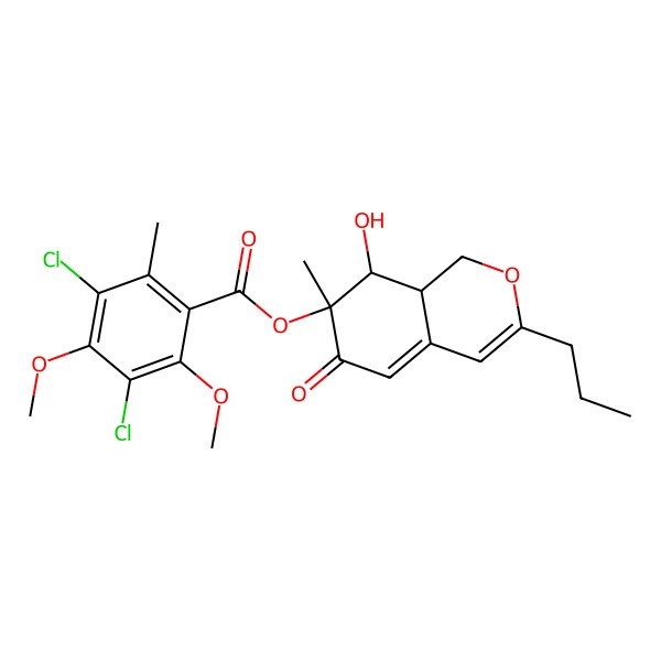 2D Structure of (8-hydroxy-7-methyl-6-oxo-3-propyl-8,8a-dihydro-1H-isochromen-7-yl) 3,5-dichloro-2,4-dimethoxy-6-methylbenzoate