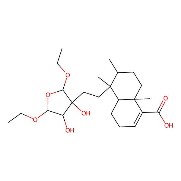 2D Structure of 5-[2-(2,5-Diethoxy-3,4-dihydroxyoxolan-3-yl)ethyl]-5,6,8a-trimethyl-3,4,4a,6,7,8-hexahydronaphthalene-1-carboxylic acid