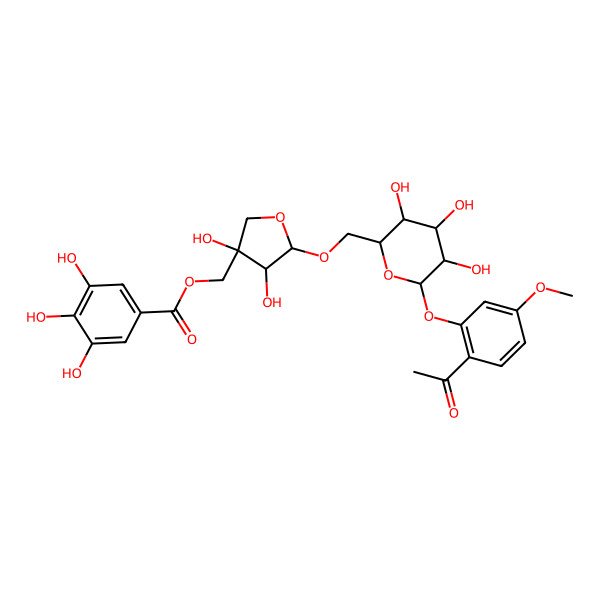 2D Structure of [(4R,5R)-5-[[(2R,3S,4S,5R,6S)-6-(2-acetyl-5-methoxyphenoxy)-3,4,5-trihydroxyoxan-2-yl]methoxy]-3,4-dihydroxyoxolan-3-yl]methyl 3,4,5-trihydroxybenzoate