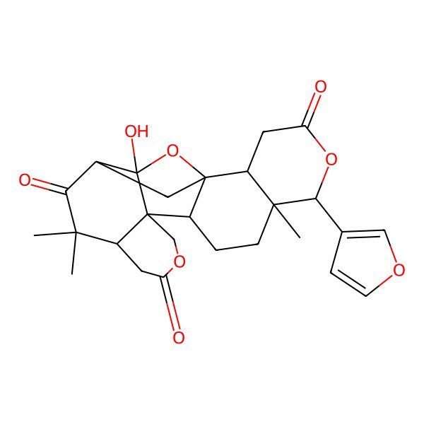 2D Structure of (1S,2R,6R,7R,10R,11S,16S,20S)-6-(furan-3-yl)-20-hydroxy-7,17,17-trimethyl-5,13,21-trioxahexacyclo[17.2.1.01,10.02,7.011,16.011,20]docosane-4,14,18-trione