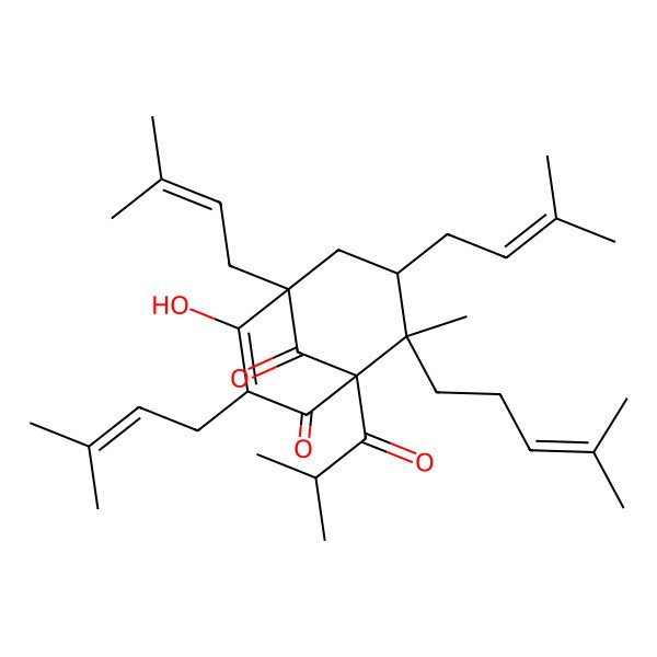 2D Structure of (1S,5S,7R,8S)-4-hydroxy-8-methyl-3,5,7-tris(3-methylbut-2-enyl)-8-(4-methylpent-3-enyl)-1-(2-methylpropanoyl)bicyclo[3.3.1]non-3-ene-2,9-dione