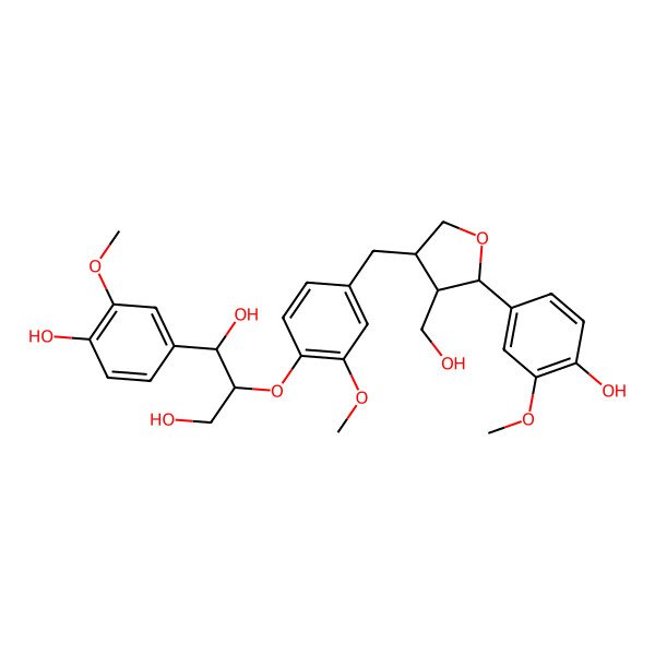 2D Structure of (1R,2R)-1-(4-hydroxy-3-methoxyphenyl)-2-[4-[[(3R,4R,5S)-5-(4-hydroxy-3-methoxyphenyl)-4-(hydroxymethyl)oxolan-3-yl]methyl]-2-methoxyphenoxy]propane-1,3-diol
