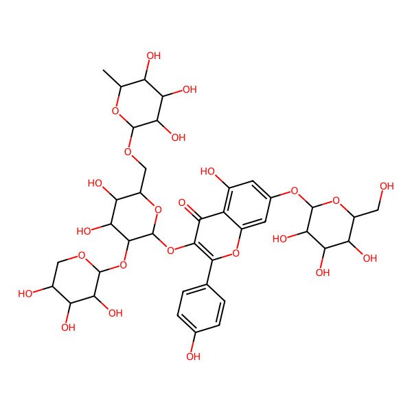 2D Structure of 3-[4,5-Dihydroxy-6-[(3,4,5-trihydroxy-6-methyloxan-2-yl)oxymethyl]-3-(3,4,5-trihydroxyoxan-2-yl)oxyoxan-2-yl]oxy-5-hydroxy-2-(4-hydroxyphenyl)-7-[3,4,5-trihydroxy-6-(hydroxymethyl)oxan-2-yl]oxychromen-4-one