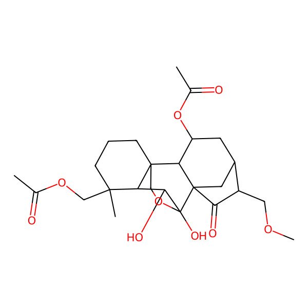 2D Structure of [3-Acetyloxy-9,10-dihydroxy-6-(methoxymethyl)-12-methyl-7-oxo-17-oxapentacyclo[7.6.2.15,8.01,11.02,8]octadecan-12-yl]methyl acetate