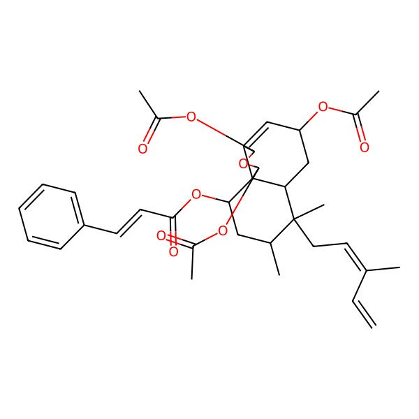 2D Structure of [1,3,5-Triacetyloxy-7,8-dimethyl-7-(3-methylpenta-2,4-dienyl)-1,3,5,6,6a,8,9,10-octahydrobenzo[d][2]benzofuran-10-yl] 3-phenylprop-2-enoate