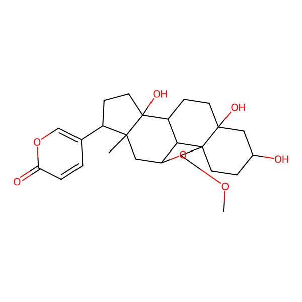 2D Structure of 5-[(1S,2S,4R,6R,7R,10S,11R,14S,16S,19S)-10,14,16-trihydroxy-2-methoxy-6-methyl-3-oxapentacyclo[9.7.1.01,14.04,19.06,10]nonadecan-7-yl]pyran-2-one