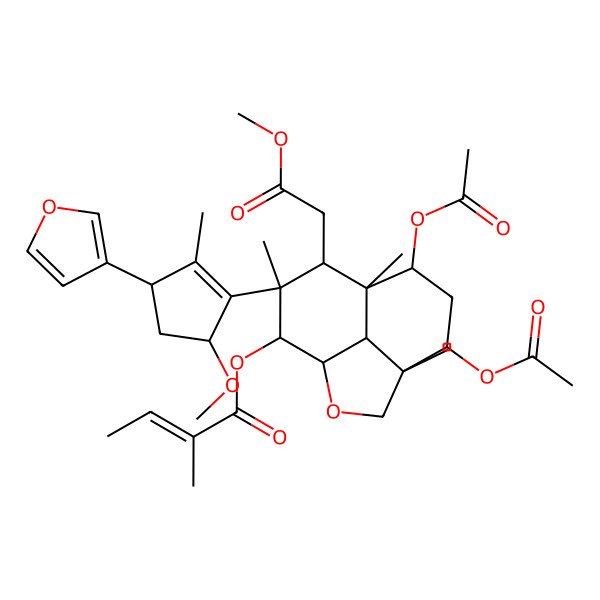 2D Structure of [(1R,4R,5R,7S,8R,9R,10R,11S,12R)-5,7-diacetyloxy-10-[(3R,5S)-3-(furan-3-yl)-5-methoxy-2-methylcyclopenten-1-yl]-9-(2-methoxy-2-oxoethyl)-4,8,10-trimethyl-2-oxatricyclo[6.3.1.04,12]dodecan-11-yl] (E)-2-methylbut-2-enoate