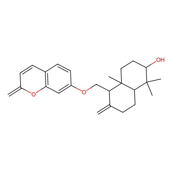 2D Structure of (2S,4aR,5R,8aS)-1,1,4a-trimethyl-6-methylidene-5-[(2-methylidenechromen-7-yl)oxymethyl]-3,4,5,7,8,8a-hexahydro-2H-naphthalen-2-ol