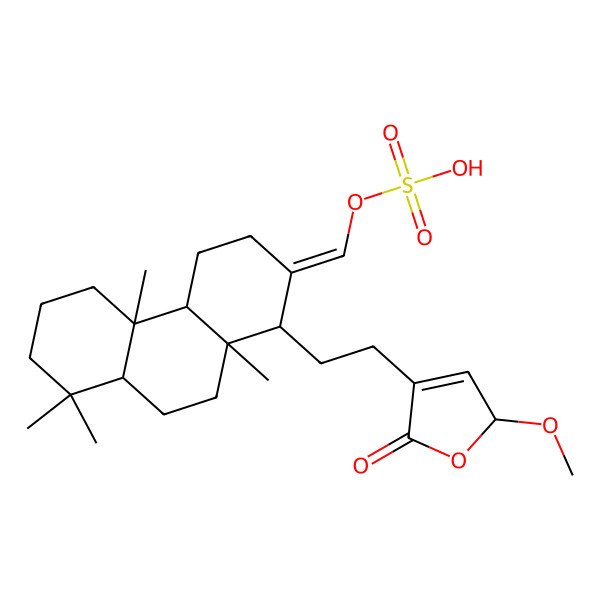 2D Structure of [(E)-[(1R,4aR,4bS,8aS,10aS)-1-[2-[(2R)-2-methoxy-5-oxo-2H-furan-4-yl]ethyl]-4b,8,8,10a-tetramethyl-1,3,4,4a,5,6,7,8a,9,10-decahydrophenanthren-2-ylidene]methyl] hydrogen sulfate