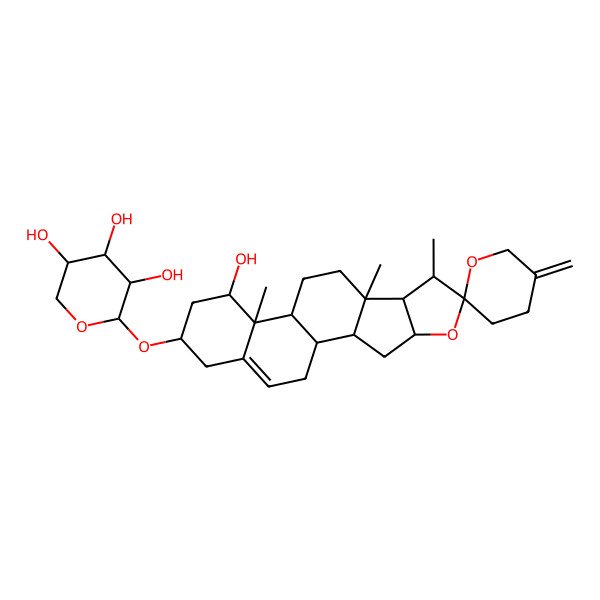 2D Structure of 2-(14-Hydroxy-7,9,13-trimethyl-5'-methylidenespiro[5-oxapentacyclo[10.8.0.02,9.04,8.013,18]icos-18-ene-6,2'-oxane]-16-yl)oxyoxane-3,4,5-triol