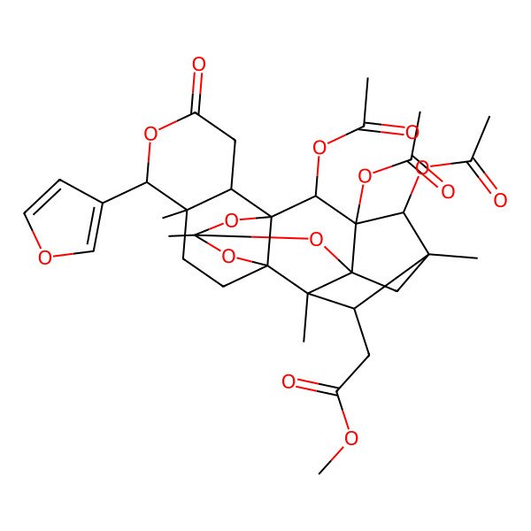 2D Structure of methyl 2-[(1S,2R,6R,7R,10R,12S,14S,15S,16S,17S,18S,19R,20R)-18,19,20-triacetyloxy-6-(furan-3-yl)-7,12,15,17-tetramethyl-4-oxo-5,11,13,21-tetraoxaheptacyclo[10.8.1.114,17.01,10.02,7.010,15.014,19]docosan-16-yl]acetate