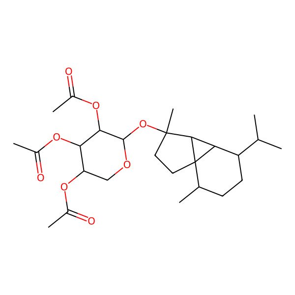 2D Structure of [(3S,4R,5S,6R)-4,5-diacetyloxy-6-[[(4S,5R,6R,7S,10S)-4,10-dimethyl-7-propan-2-yl-4-tricyclo[4.4.0.01,5]decanyl]oxy]oxan-3-yl] acetate