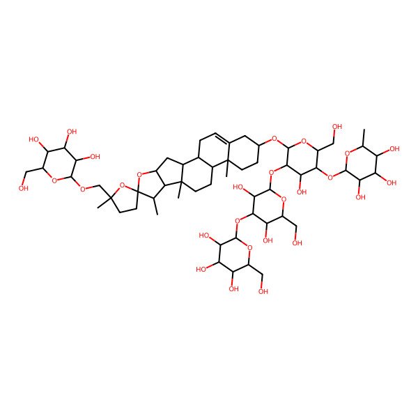 2D Structure of (2S,3R,4R,5R,6S)-2-[(2R,3S,4S,5R,6R)-5-[(2S,3R,4S,5R,6R)-3,5-dihydroxy-6-(hydroxymethyl)-4-[(2S,3R,4S,5S,6R)-3,4,5-trihydroxy-6-(hydroxymethyl)oxan-2-yl]oxyoxan-2-yl]oxy-4-hydroxy-2-(hydroxymethyl)-6-[(1S,2S,4S,5'S,6S,7S,8R,9S,12S,13R,16S)-5',7,9,13-tetramethyl-5'-[[(2S,3R,4S,5S,6R)-3,4,5-trihydroxy-6-(hydroxymethyl)oxan-2-yl]oxymethyl]spiro[5-oxapentacyclo[10.8.0.02,9.04,8.013,18]icos-18-ene-6,2'-oxolane]-16-yl]oxyoxan-3-yl]oxy-6-methyloxane-3,4,5-triol