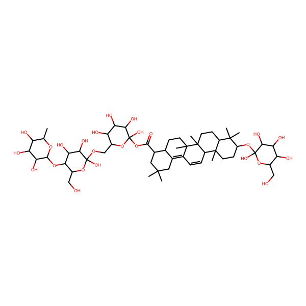 2D Structure of [(2R,3S,5S)-2,3,4,5-tetrahydroxy-6-[[(2S,3S,5S)-2,3,4-trihydroxy-6-(hydroxymethyl)-5-[(3S,4S,5S,6R)-3,4,5-trihydroxy-6-methyloxan-2-yl]oxyoxan-2-yl]oxymethyl]oxan-2-yl] (4R,6aS,6bR,10S,12aS)-2,2,6a,6b,9,9,12a-heptamethyl-10-[(2S,3S,5S)-2,3,4,5-tetrahydroxy-6-(hydroxymethyl)oxan-2-yl]oxy-3,4,4a,5,6,6a,7,8,8a,10,11,12-dodecahydro-1H-picene-4-carboxylate