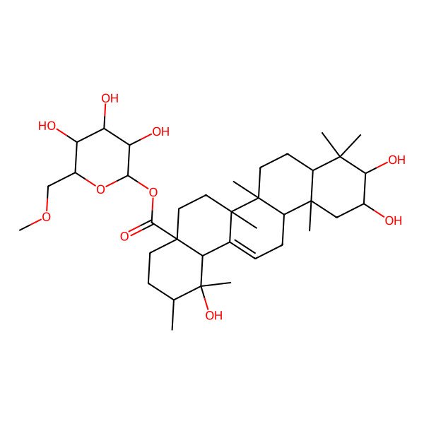 2D Structure of [3,4,5-Trihydroxy-6-(methoxymethyl)oxan-2-yl] 1,10,11-trihydroxy-1,2,6a,6b,9,9,12a-heptamethyl-2,3,4,5,6,6a,7,8,8a,10,11,12,13,14b-tetradecahydropicene-4a-carboxylate