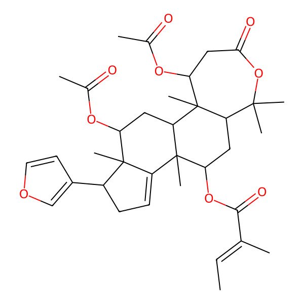 2D Structure of [3,17-Diacetyloxy-15-(furan-3-yl)-2,7,7,11,16-pentamethyl-5-oxo-6-oxatetracyclo[9.7.0.02,8.012,16]octadec-12-en-10-yl] 2-methylbut-2-enoate