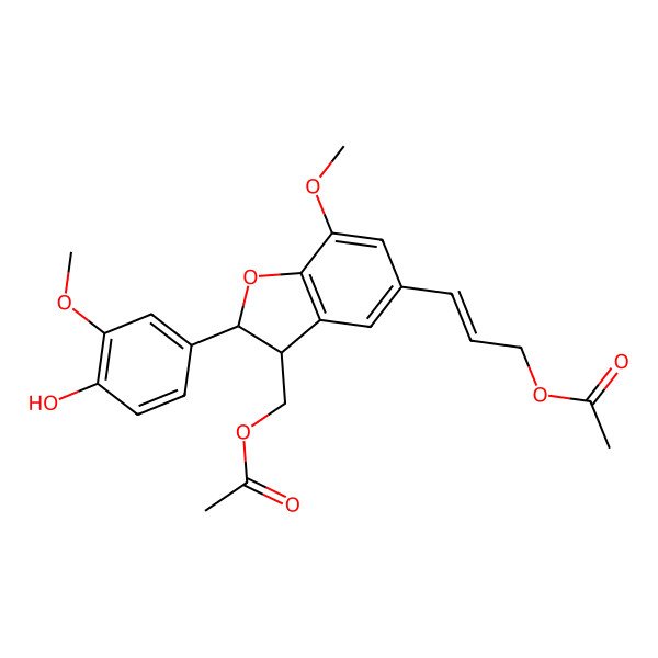 2D Structure of [(E)-3-[(2S,3S)-3-(acetyloxymethyl)-2-(4-hydroxy-3-methoxyphenyl)-7-methoxy-2,3-dihydro-1-benzofuran-5-yl]prop-2-enyl] acetate