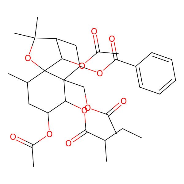 2D Structure of [4,12-Diacetyloxy-6-(acetyloxymethyl)-2,10,10-trimethyl-5-(2-methylbutanoyloxy)-11-oxatricyclo[7.2.1.01,6]dodecan-7-yl] benzoate