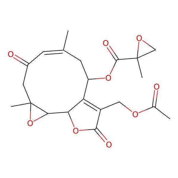2D Structure of [12-(Acetyloxymethyl)-4,8-dimethyl-6,13-dioxo-3,14-dioxatricyclo[9.3.0.02,4]tetradeca-7,11-dien-10-yl] 2-methyloxirane-2-carboxylate