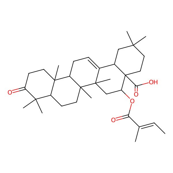 2D Structure of (4aR,5S,6aR,6aS,6bR,8aR,12aR,14bS)-2,2,6a,6b,9,9,12a-heptamethyl-5-[(Z)-2-methylbut-2-enoyl]oxy-10-oxo-3,4,5,6,6a,7,8,8a,11,12,13,14b-dodecahydro-1H-picene-4a-carboxylic acid