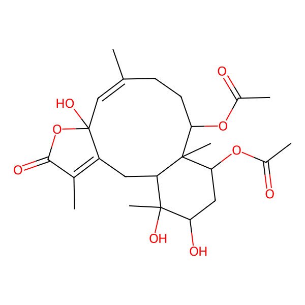 2D Structure of [(1R,7S,8Z,12R,13S,14S,16S,17S)-14-acetyloxy-7,16,17-trihydroxy-4,9,13,17-tetramethyl-5-oxo-6-oxatricyclo[11.4.0.03,7]heptadeca-3,8-dien-12-yl] acetate