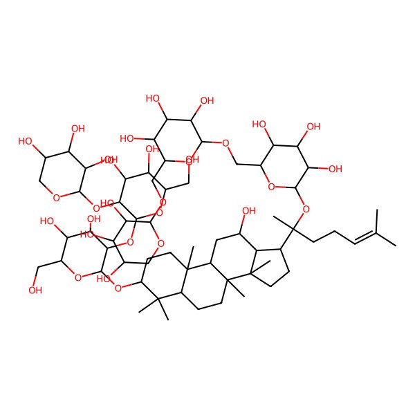 2D Structure of (2S,3R,4S,5S,6R)-2-[[(2R,3S,4S,5R,6S)-6-[(2S)-2-[(3S,5R,8R,9R,10R,12R,13R,14R,17S)-3-[(2R,3R,4S,5S,6R)-3-[(2S,3R,4S,5S,6R)-4,5-dihydroxy-6-(hydroxymethyl)-3-[(2S,3R,4S,5R)-3,4,5-trihydroxyoxan-2-yl]oxyoxan-2-yl]oxy-4,5-dihydroxy-6-(hydroxymethyl)oxan-2-yl]oxy-12-hydroxy-4,4,8,10,14-pentamethyl-2,3,5,6,7,9,11,12,13,15,16,17-dodecahydro-1H-cyclopenta[a]phenanthren-17-yl]-6-methylhept-5-en-2-yl]oxy-3,4,5-trihydroxyoxan-2-yl]methoxy]-6-[[(2S,3R,4R,5R)-3,4,5-trihydroxyoxan-2-yl]oxymethyl]oxane-3,4,5-triol