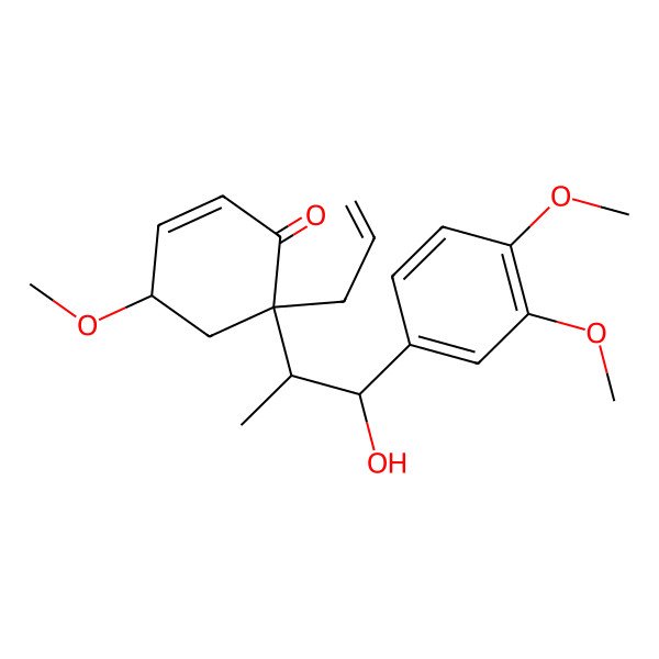 2D Structure of (4S,6S)-6-[(1S,2R)-1-(3,4-dimethoxyphenyl)-1-hydroxypropan-2-yl]-4-methoxy-6-prop-2-enylcyclohex-2-en-1-one