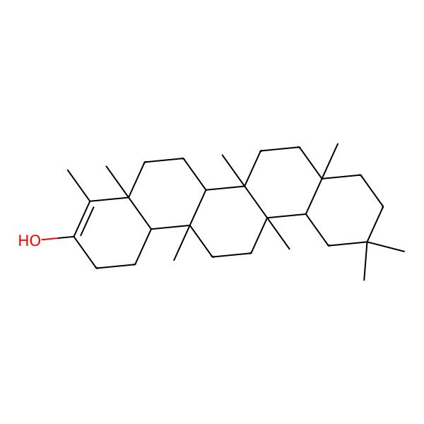 2D Structure of (4aS,6aS,6aS,6bR,8aR,12aS,14aR,14bS)-4,4a,6a,6b,8a,11,11,14a-octamethyl-1,2,5,6,6a,7,8,9,10,12,12a,13,14,14b-tetradecahydropicen-3-ol