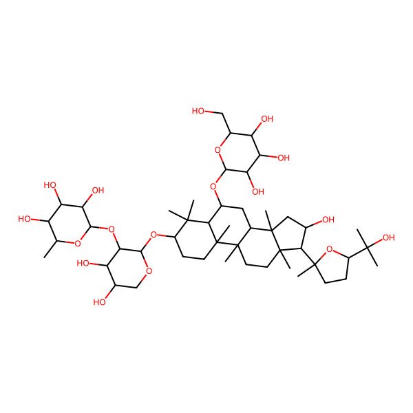 2D Structure of 2-[4,5-Dihydroxy-2-[[16-hydroxy-17-[5-(2-hydroxypropan-2-yl)-2-methyloxolan-2-yl]-4,4,9,10,13,14-hexamethyl-6-[3,4,5-trihydroxy-6-(hydroxymethyl)oxan-2-yl]oxy-1,2,3,5,6,7,8,11,12,15,16,17-dodecahydrocyclopenta[a]phenanthren-3-yl]oxy]oxan-3-yl]oxy-6-methyloxane-3,4,5-triol