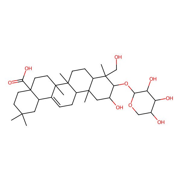 2D Structure of 11-Hydroxy-9-(hydroxymethyl)-2,2,6a,6b,9,12a-hexamethyl-10-(3,4,5-trihydroxyoxan-2-yl)oxy-1,3,4,5,6,6a,7,8,8a,10,11,12,13,14b-tetradecahydropicene-4a-carboxylic acid