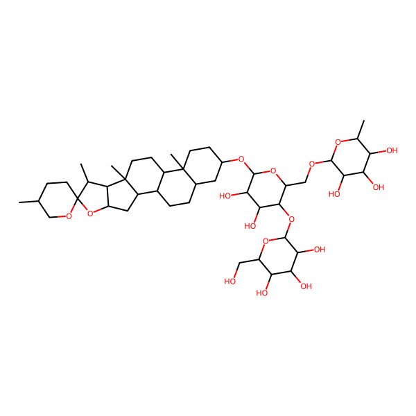 2D Structure of (2R,3R,4R,5R,6S)-2-[[(2R,3S,4R,5R,6R)-4,5-dihydroxy-6-[(1R,2S,4S,5'S,6R,7S,8R,9S,12S,13S,16S,18S)-5',7,9,13-tetramethylspiro[5-oxapentacyclo[10.8.0.02,9.04,8.013,18]icosane-6,2'-oxane]-16-yl]oxy-3-[(2S,3R,4S,5S,6R)-3,4,5-trihydroxy-6-(hydroxymethyl)oxan-2-yl]oxyoxan-2-yl]methoxy]-6-methyloxane-3,4,5-triol