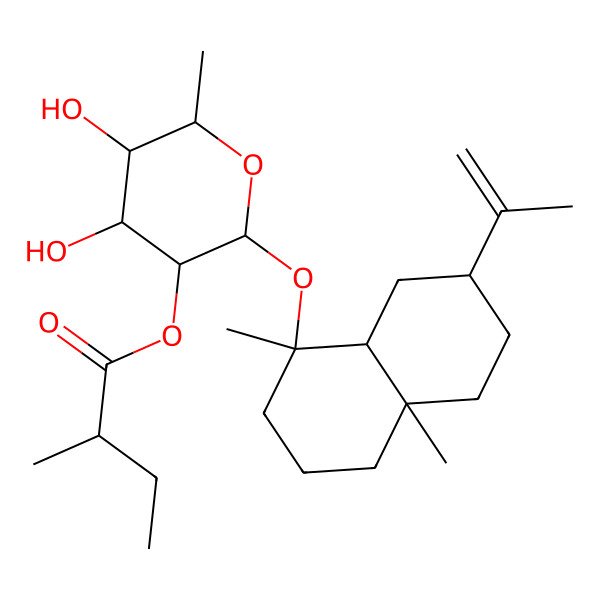 2D Structure of [2-[(1,4a-Dimethyl-7-prop-1-en-2-yl-2,3,4,5,6,7,8,8a-octahydronaphthalen-1-yl)oxy]-4,5-dihydroxy-6-methyloxan-3-yl] 2-methylbutanoate