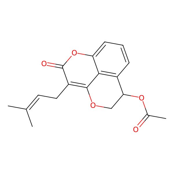 2D Structure of [(8S)-4-(3-methylbut-2-enyl)-3-oxo-2,6-dioxatricyclo[7.3.1.05,13]trideca-1(12),4,9(13),10-tetraen-8-yl] acetate