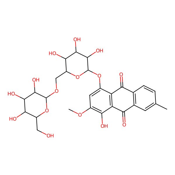 2D Structure of 1-Hydroxy-2-methoxy-7-methyl-4-[3,4,5-trihydroxy-6-[[3,4,5-trihydroxy-6-(hydroxymethyl)oxan-2-yl]oxymethyl]oxan-2-yl]oxyanthracene-9,10-dione