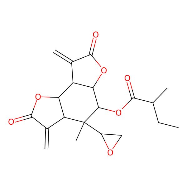 2D Structure of [4-methyl-3,8-dimethylidene-4-(oxiran-2-yl)-2,7-dioxo-5,5a,8a,8b-tetrahydro-3aH-furo[2,3-g][1]benzofuran-5-yl] 2-methylbutanoate