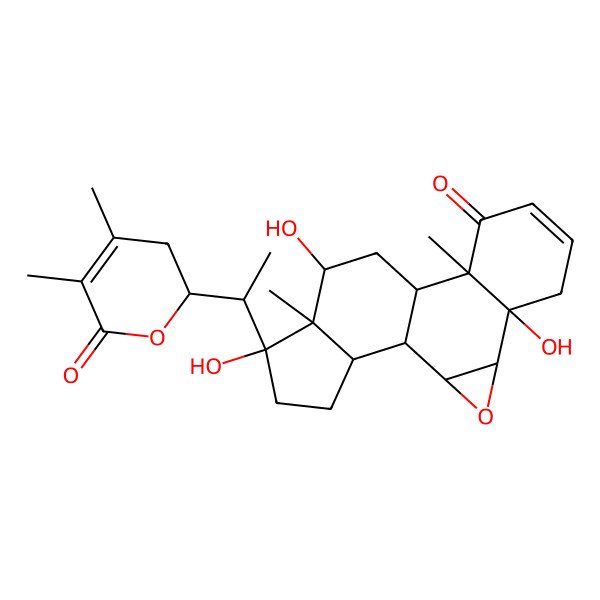 2D Structure of 15-[1-(4,5-Dimethyl-6-oxo-2,3-dihydropyran-2-yl)ethyl]-5,13,15-trihydroxy-10,14-dimethyl-3-oxapentacyclo[9.7.0.02,4.05,10.014,18]octadec-7-en-9-one