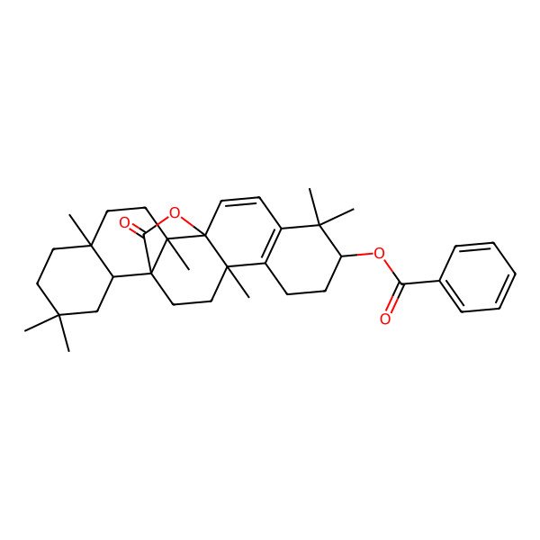 2D Structure of (4,9,9,14,17,20,20-Heptamethyl-23-oxo-24-oxahexacyclo[11.9.2.01,14.04,13.05,10.017,22]tetracosa-5(10),11-dien-8-yl) benzoate