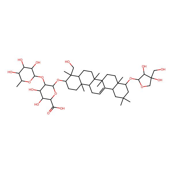 2D Structure of (2S,3S,4S,5R,6S)-6-[[(3S,4S,4aR,6aR,6bS,8aR,9R,12aS,14aR,14bR)-9-[(2S,3R,4R)-3,4-dihydroxy-4-(hydroxymethyl)oxolan-2-yl]oxy-4-(hydroxymethyl)-4,6a,6b,8a,11,11,14b-heptamethyl-1,2,3,4a,5,6,7,8,9,10,12,12a,14,14a-tetradecahydropicen-3-yl]oxy]-3,4-dihydroxy-5-[(2S,3R,4R,5R,6S)-3,4,5-trihydroxy-6-methyloxan-2-yl]oxyoxane-2-carboxylic acid