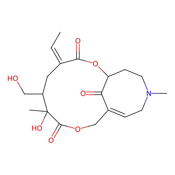 2D Structure of 4-Ethylidene-7-hydroxy-6-(hydroxymethyl)-7,14-dimethyl-2,9-dioxa-14-azabicyclo[9.5.1]heptadec-11-ene-3,8,17-trione