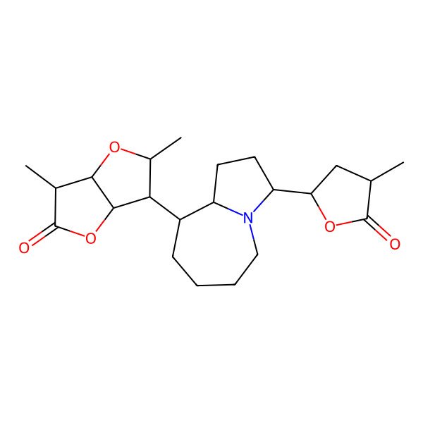 2D Structure of (2S,3R,3aR,6S,6aR)-3-[(3S,9R,9aS)-3-[(2S,4S)-4-methyl-5-oxooxolan-2-yl]-2,3,5,6,7,8,9,9a-octahydro-1H-pyrrolo[1,2-a]azepin-9-yl]-2,6-dimethyl-3,3a,6,6a-tetrahydro-2H-furo[3,2-b]furan-5-one