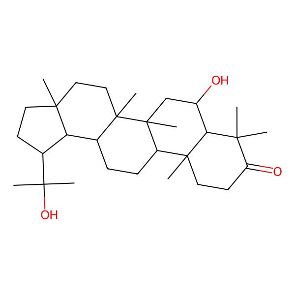 2D Structure of (1R,3aR,5aR,5bR,7R,7aR,11aR,11bR,13aR,13bS)-7-hydroxy-1-(2-hydroxypropan-2-yl)-3a,5a,5b,8,8,11a-hexamethyl-2,3,4,5,6,7,7a,10,11,11b,12,13,13a,13b-tetradecahydro-1H-cyclopenta[a]chrysen-9-one