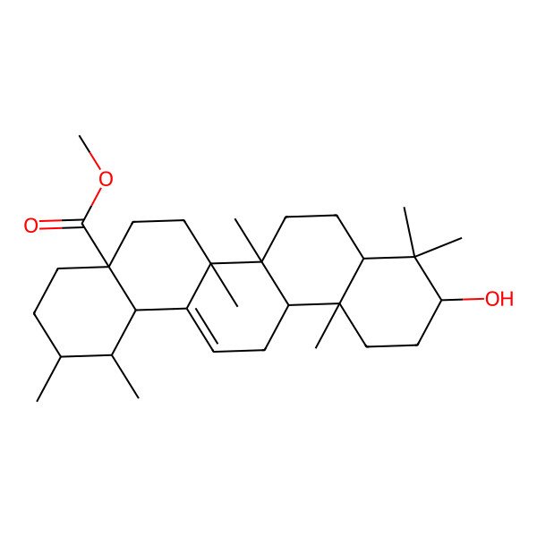 2D Structure of methyl (1S,2S,4aS,6aR,6aS,6bR,8aR,10S,12aR,14bS)-10-hydroxy-1,2,6a,6b,9,9,12a-heptamethyl-2,3,4,5,6,6a,7,8,8a,10,11,12,13,14b-tetradecahydro-1H-picene-4a-carboxylate