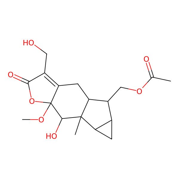 2D Structure of [8-Hydroxy-4-(hydroxymethyl)-7-methoxy-9-methyl-5-oxo-6-oxatetracyclo[7.4.0.03,7.010,12]tridec-3-en-13-yl]methyl acetate
