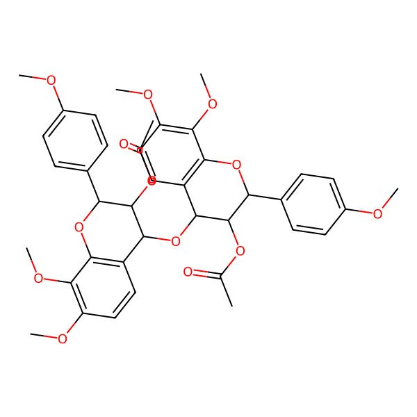 2D Structure of [(2R,3R,4R)-4-[[(2R,3R,4S)-3-acetyloxy-7,8-dimethoxy-2-(4-methoxyphenyl)-3,4-dihydro-2H-chromen-4-yl]oxy]-7,8-dimethoxy-2-(4-methoxyphenyl)-3,4-dihydro-2H-chromen-3-yl] acetate