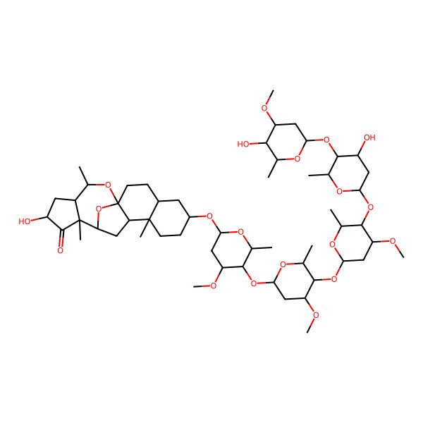 2D Structure of (1S,4S,6S,9S,10R,12R,13S,15S,17R,18S)-15-hydroxy-6-[(2R,4R,5R,6R)-5-[(2S,4S,5R,6R)-5-[(2S,4R,5R,6R)-5-[(2S,4S,5S,6R)-4-hydroxy-5-[(2S,4R,5R,6R)-5-hydroxy-4-methoxy-6-methyloxan-2-yl]oxy-6-methyloxan-2-yl]oxy-4-methoxy-6-methyloxan-2-yl]oxy-4-methoxy-6-methyloxan-2-yl]oxy-4-methoxy-6-methyloxan-2-yl]oxy-9,13,18-trimethyl-19,20-dioxapentacyclo[10.7.1.01,10.04,9.013,17]icosan-14-one
